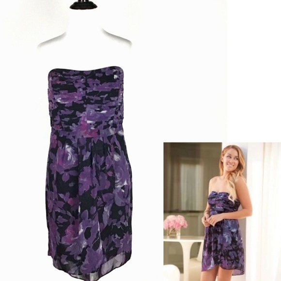 🦋Lauren Conrad Chiffon Purple Roses Wrap Dress - Picture 1 of 8